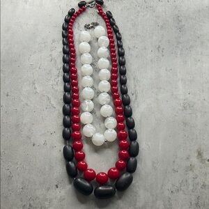Vintage Red, White, and Black Beaded Necklace